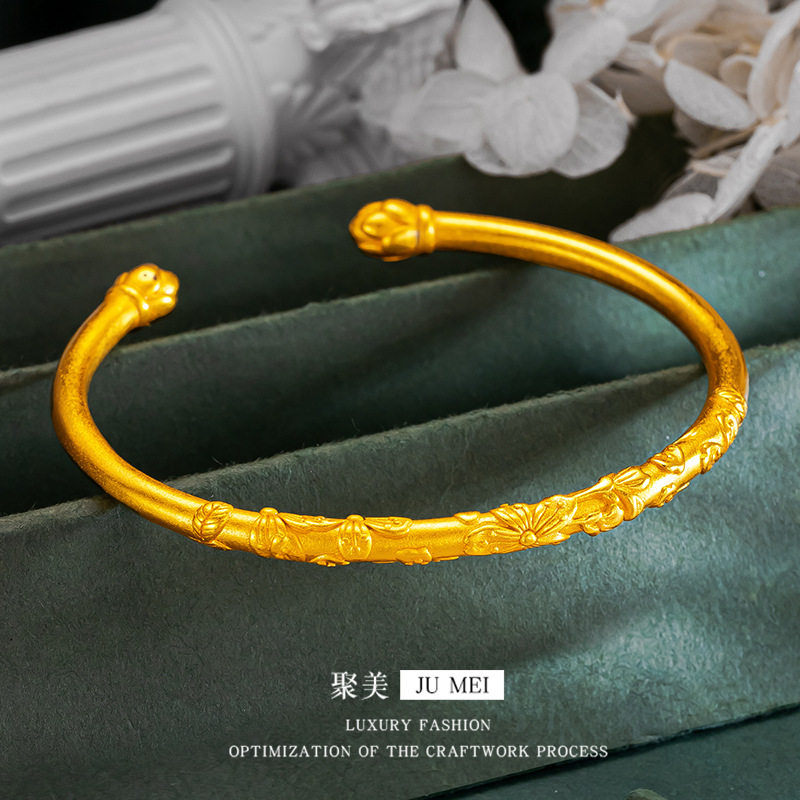 越南沙金不掉色锦园春开口手镯仿真黄金色梅花朵朵开口手镯金店款