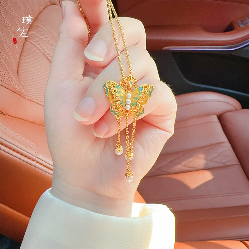金店同款越南沙金幽梦蝶生蝴蝶珍珠流苏项链国风轻奢锁骨链女轻奢