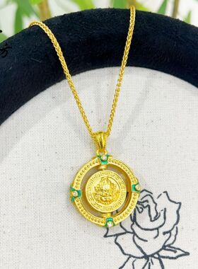 金店同款古法越南沙金绿色点钻招财纳福黄财神吊坠项链仿真金精致