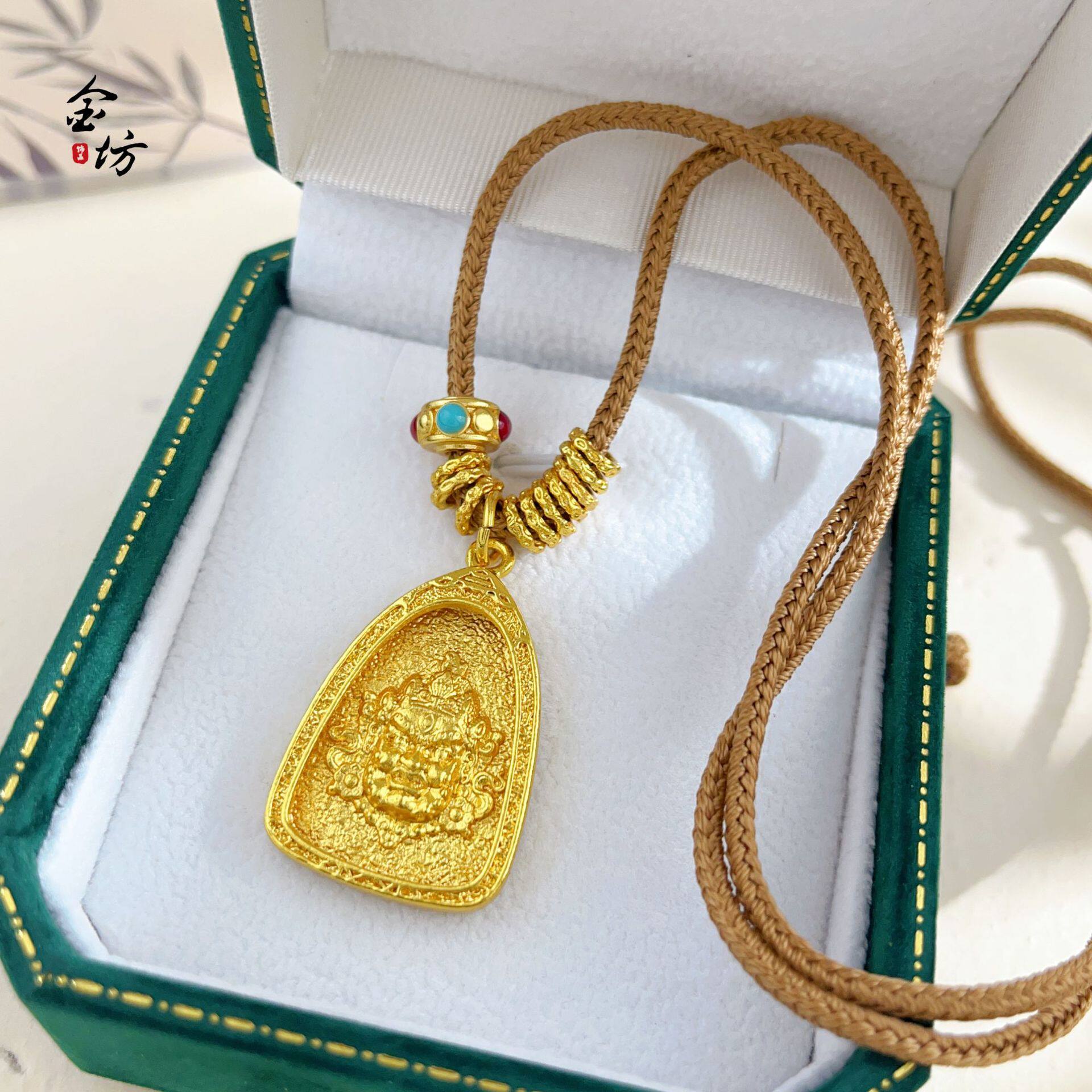 金店同款越南沙金999黄财神吊坠仿真金饰品配件国潮风项链锁骨链