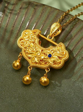 新款越南沙金不掉色长相思金色吊坠古法珐琅锁包铃铛高级感轻奢