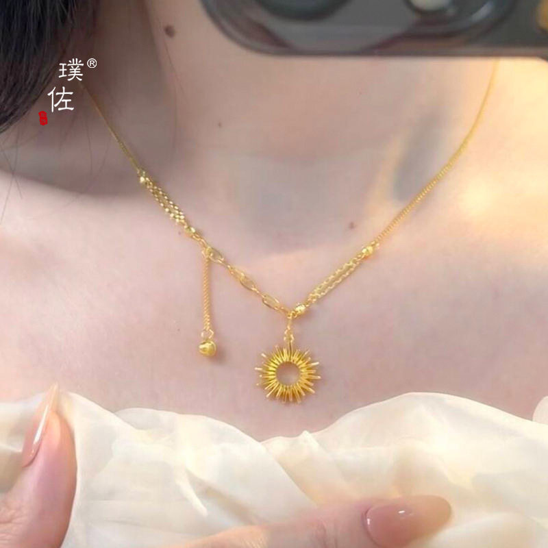 金店同款沙金太阳花项链女不规则锁骨链套链轻奢气质送女友礼物