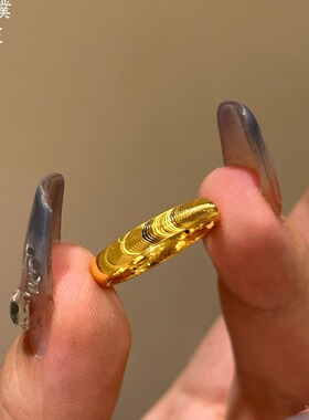 沙金亮金色猫眼戒指素圈波纹指环时尚简约实心情侣对戒指环尾戒