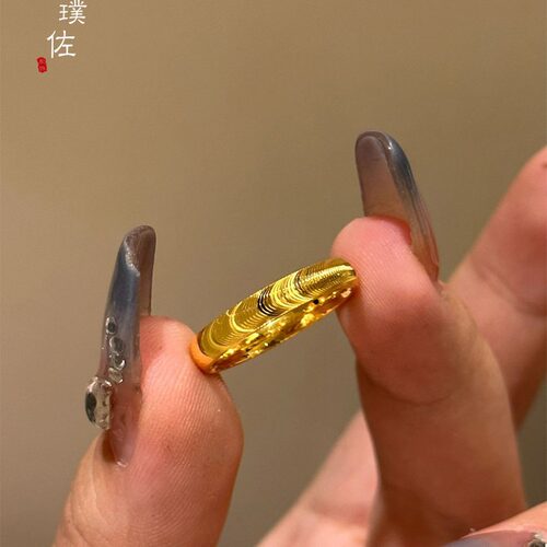 沙金亮金色猫眼戒指素圈波纹指环时尚简约实心情侣对戒指环尾戒