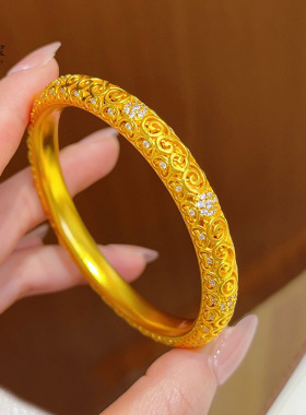 金店款越南沙金不掉色点钻如意祥云纹手镯花丝满钻如意仿真金手环