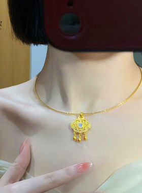金店同款沙金999点钻平安锁包项圈吊坠花丝福寿如意锁骨链送女友
