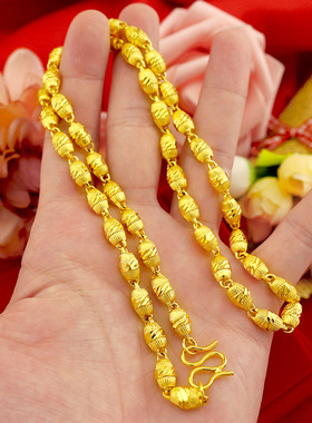 男款时尚越南沙金首饰车花橄榄实心项链古法金高级感高端上档