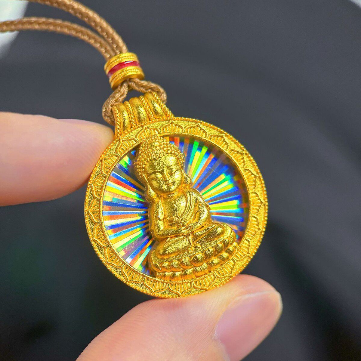越南沙金国潮新中式点钻莲花罗盘镂空吊坠女款可转动锁骨链挂坠