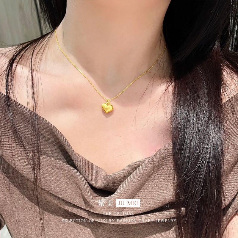 金店同款古法越南沙金爱心桃心形吊坠不掉色爱心项链挂坠配件