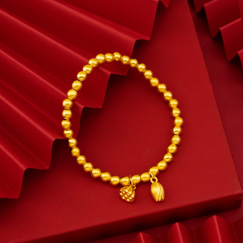 古法金传承金店同款两世欢手链 沙金民族风莲蓬莲花手串手链轻奢
