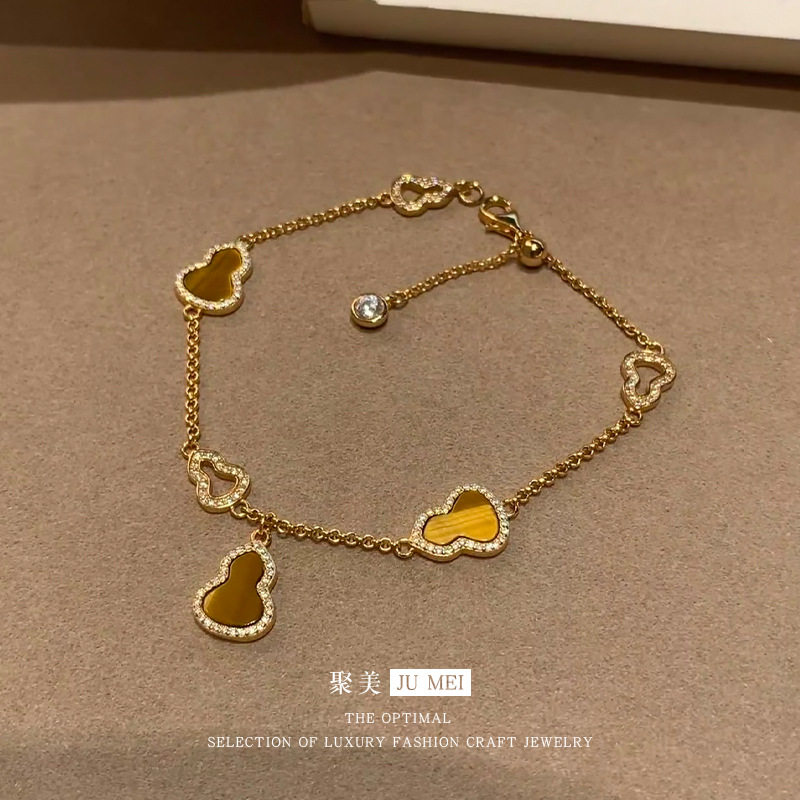 越南沙金虎眼石福禄葫芦手链女锆石镶边轻奢精致高级手饰沙金手链