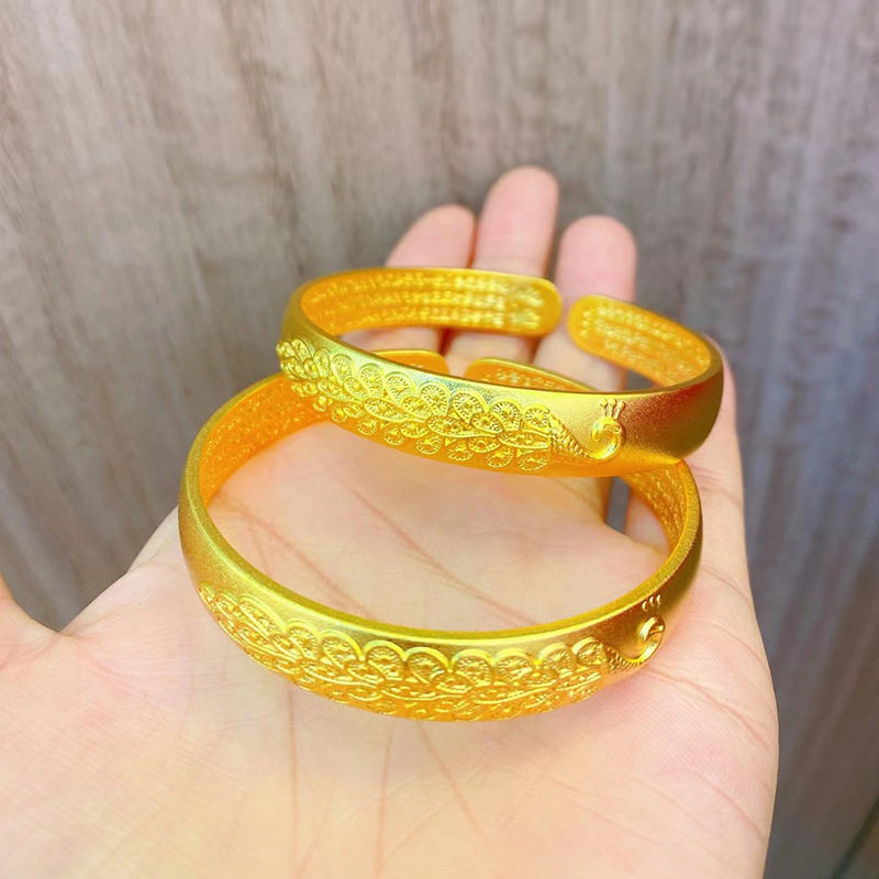越南沙金开口心经孔雀手镯古法金时尚女士贵妇手镯手环轻奢金店款