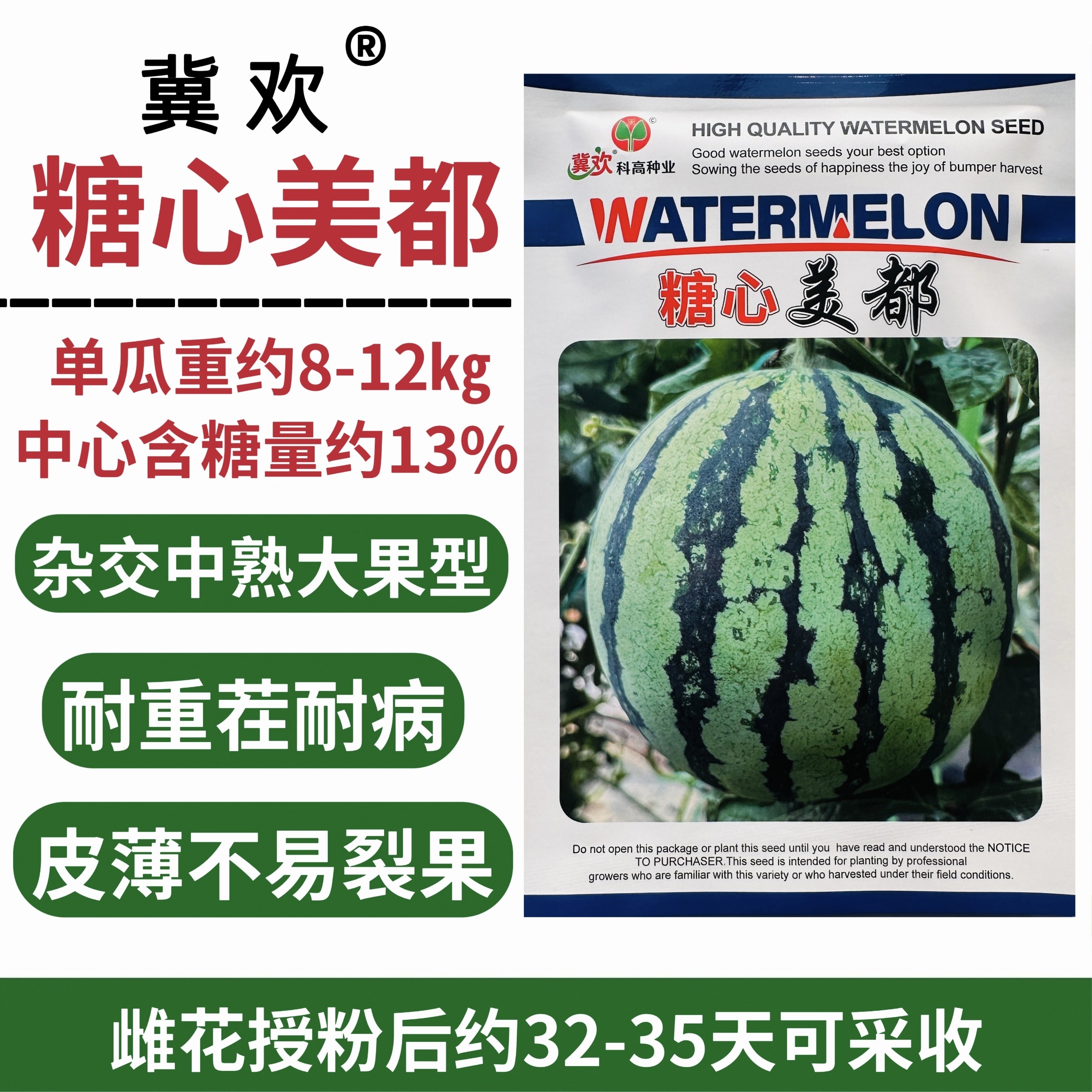 糖心美都西瓜种子大果西瓜种籽中熟高圆型皮薄酥脆甘甜抗病耐裂