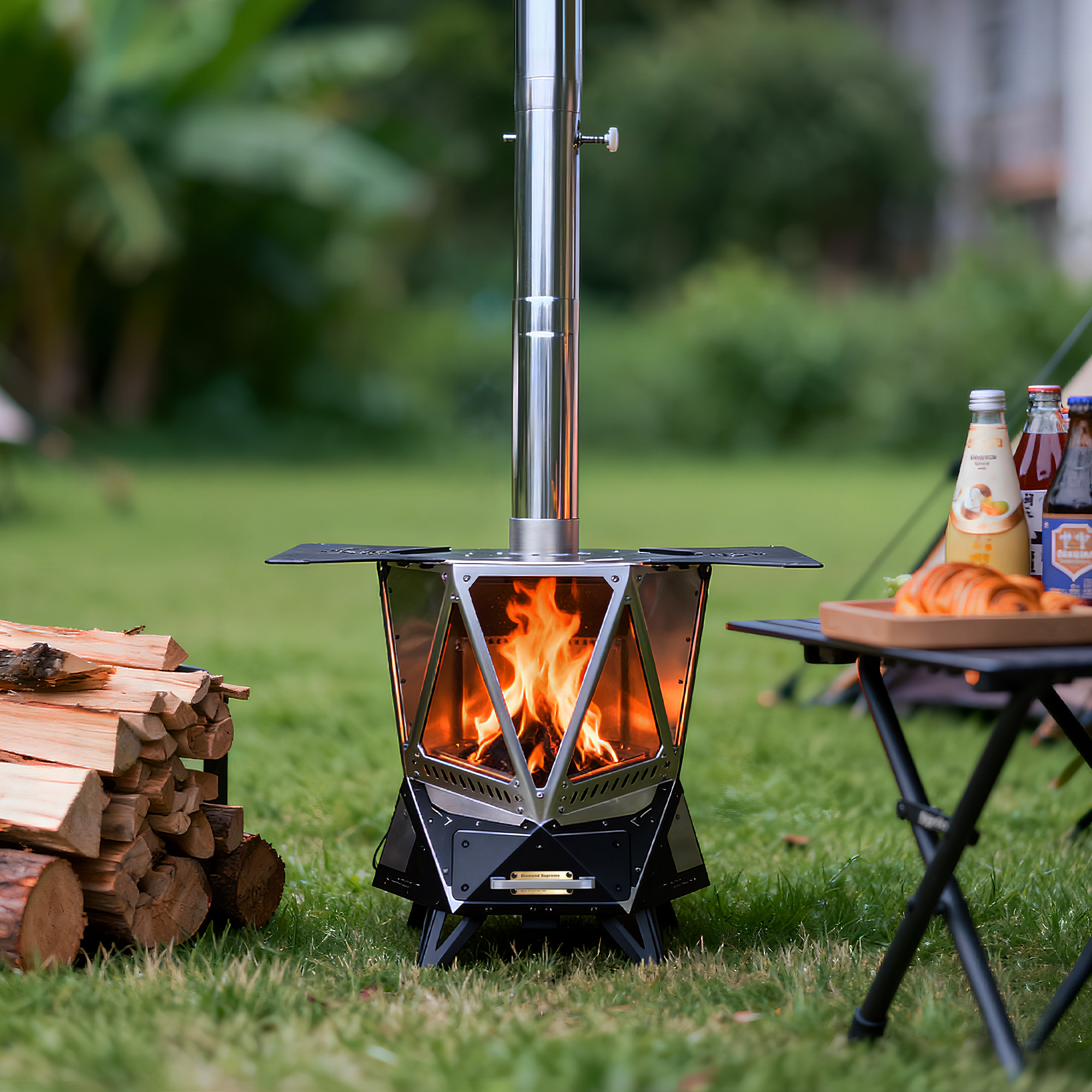 比格之火钻石S柴火炉户外露营庭院家用帐篷取暖壁炉不锈钢焚火台