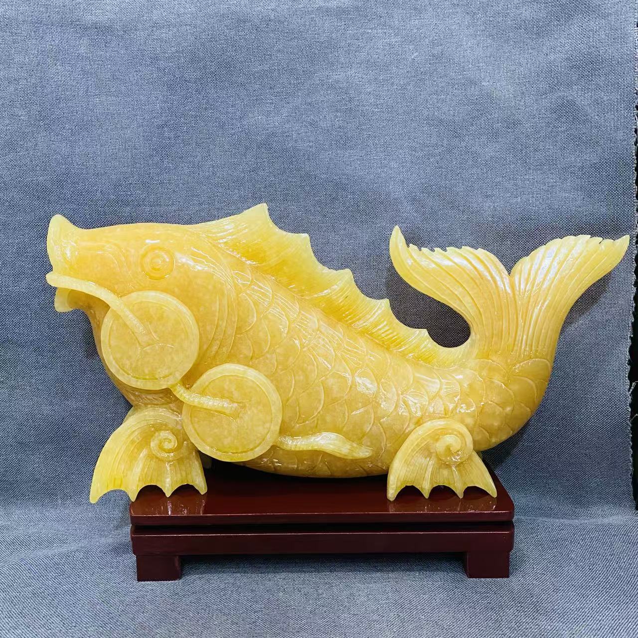黄玉摆件过年送礼连年有余家居装饰寓意功名富贵风水摆件