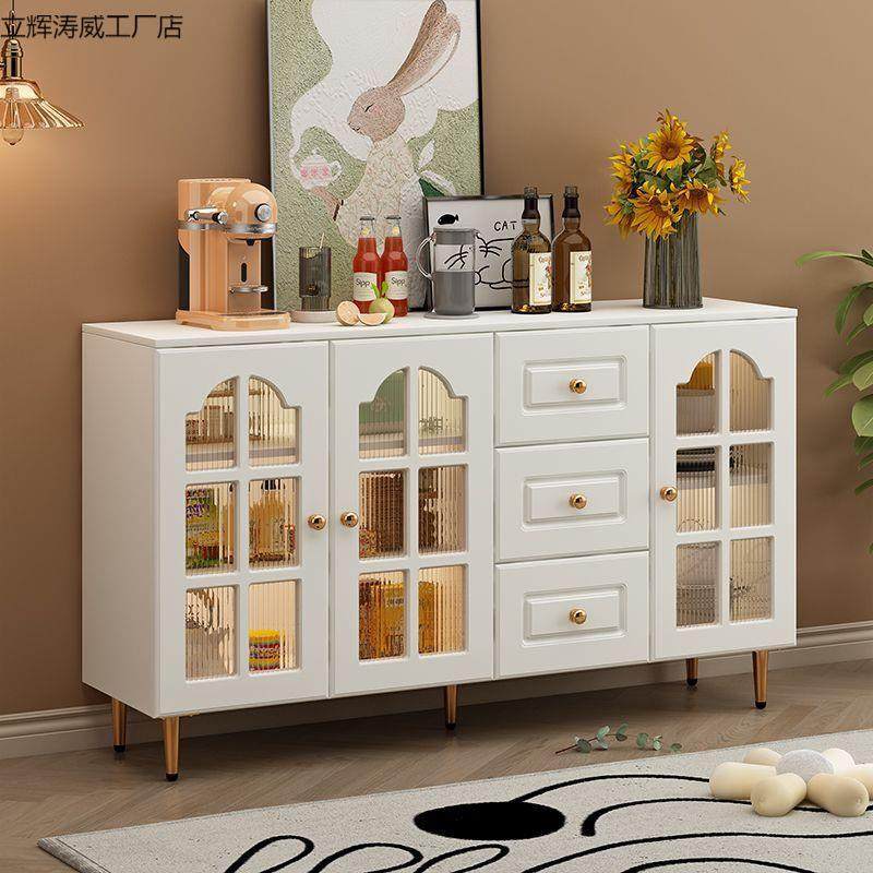 玻璃门餐边边柜家用实木客厅欧式储物柜现代简约厨房碗柜收纳