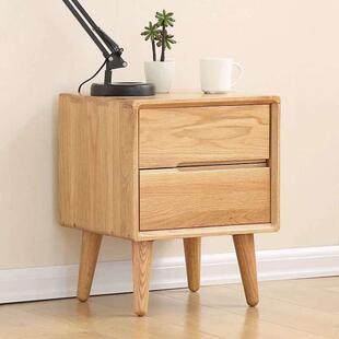 实木床头柜诗云床头柜实木卧室床边柜现货实用白橡木双抽床边柜