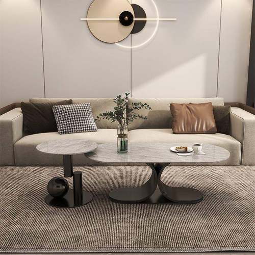 意式轻奢极简岩板网红椭圆茶几组合客厅简约现代小户型家用沙发桌