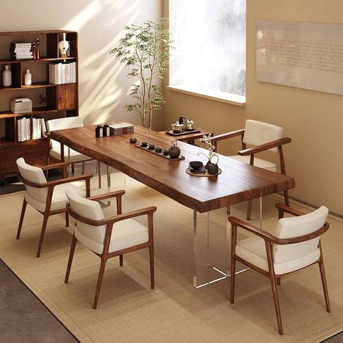 客厅全实木茶桌现代简约大板桌子家用茶台原木阳台茶几功夫泡茶桌