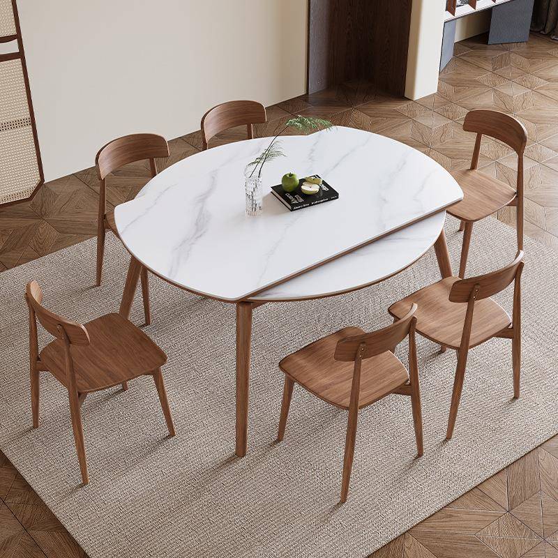 岩板实木伸缩餐桌椅组合轻奢现代简约家用小户型圆饭桌子2024新款