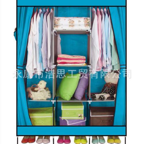 直销新款双人简易衣柜简易布衣柜折叠衣柜衣橱单门大衣柜