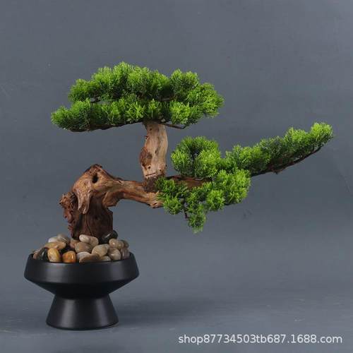 仿真迎客松盆景桌面摆件客厅玄关茶室新中式装饰办公室绿植假盆栽