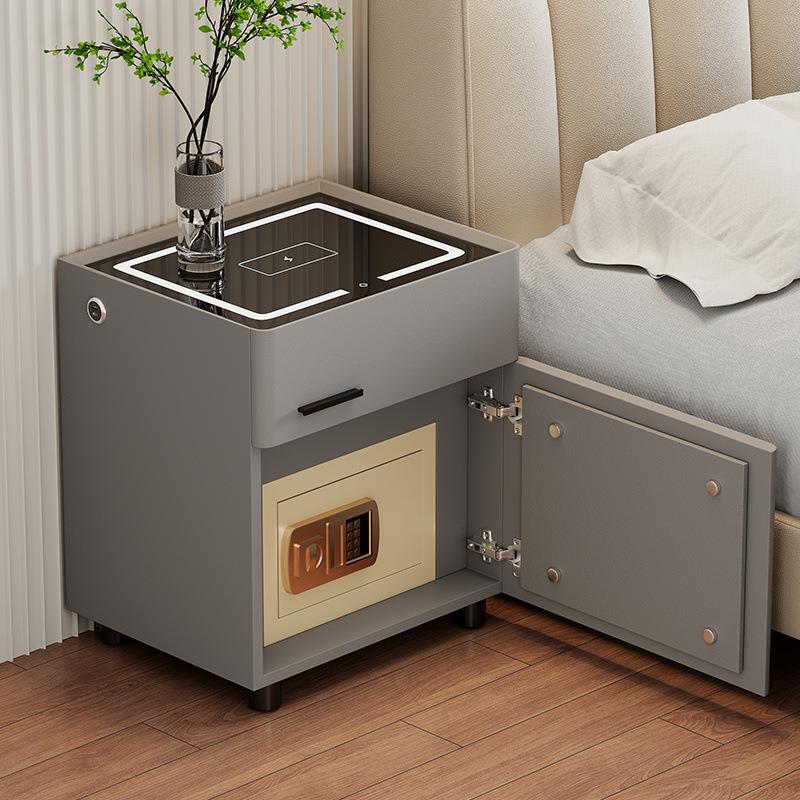 智能实木床头柜带隐藏式保险密码卧室床边柜一体无线充电牢固加厚