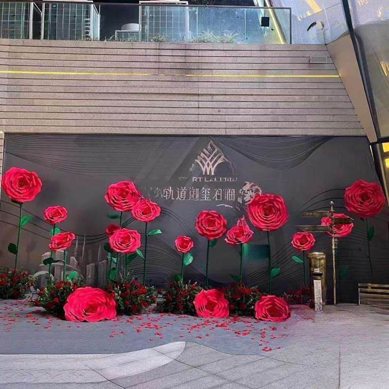 大红巨型玫瑰防水室外泡沫纸花婚庆婚礼仿真立体手工纸花背景装饰