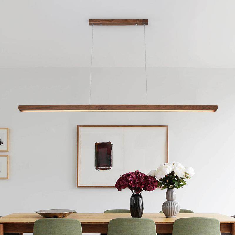 北欧黑胡桃木餐厅吊灯简约创意实木工作室茶室灯长条餐桌工程吊灯