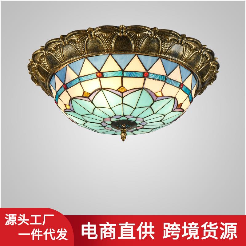 地中海风格LED吸顶灯卧室房间灯蒂凡尼彩色玻璃入户客厅餐厅灯具