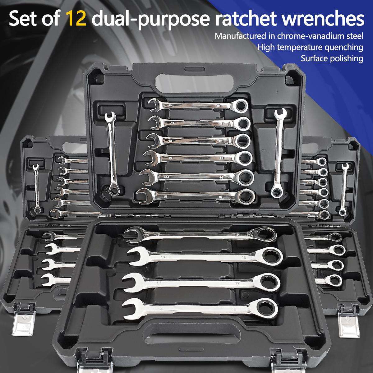 12pcs镜面两用棘轮扳手72齿两用棘轮扳手专业的汽修工具