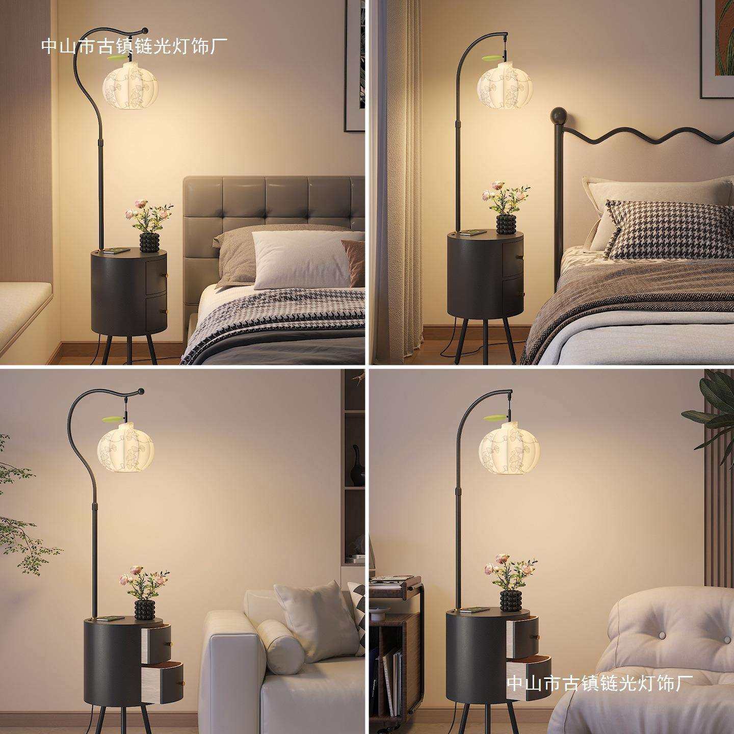 中古风置物落地灯沙发旁卧室床头柜一体灯宋式美学复古布艺装饰灯,3C数码配件,USB灯,淘宝优惠券,粉丝福利购,淘宝优惠卷
