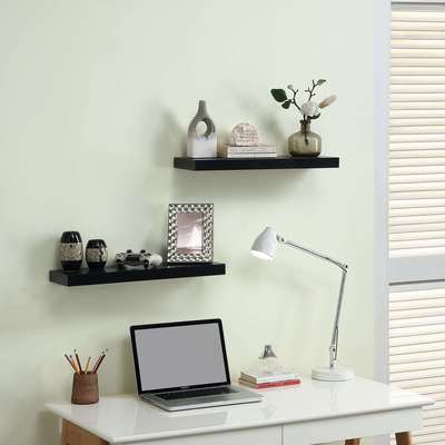 墙上置物架木板壁挂式书架板客厅餐厅卧室墙面托架黑色两件套收纳