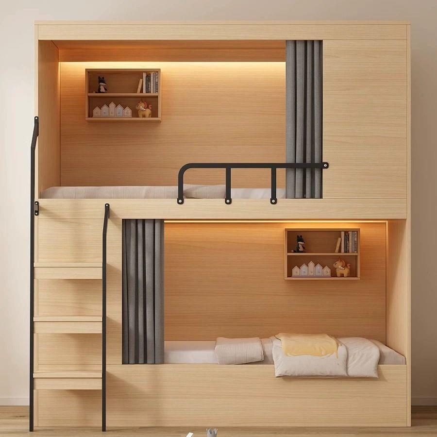 员工宿舍二层床上下床网红钢木太空舱公寓床电竞房间上下铺高低床