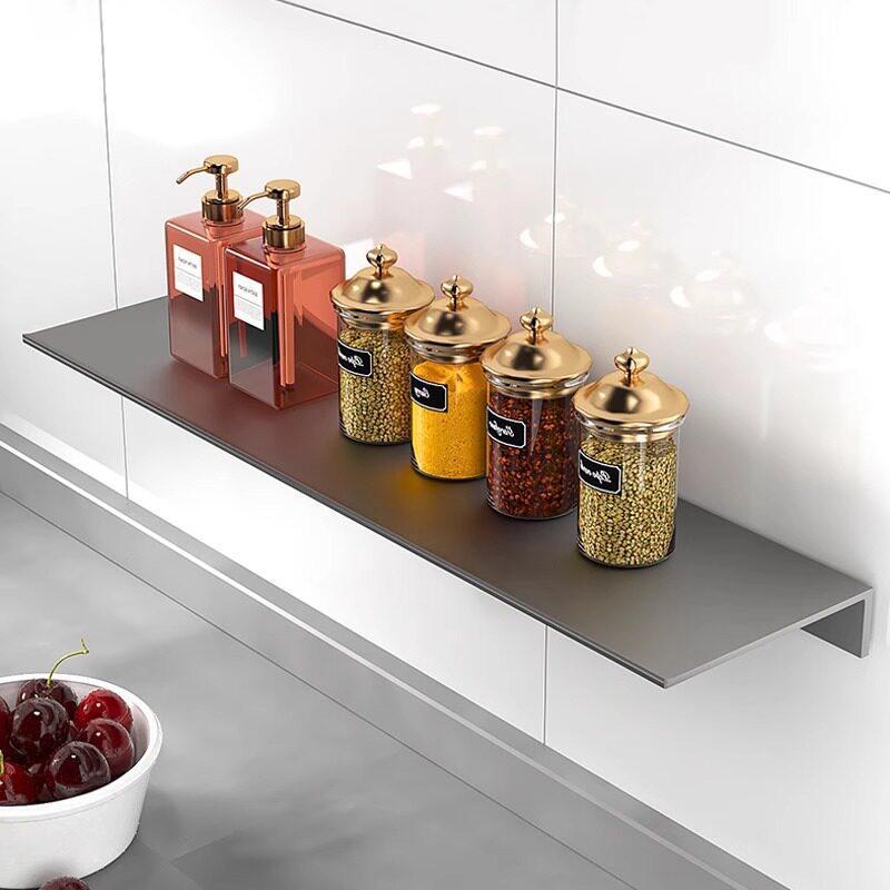 厨房长型置物架墙上一字隔板卫生间粘墙铝合金储物架子壁挂轻奢风