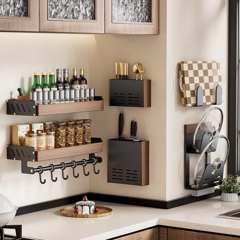 胡桃木厨房调料置物架中古风免打孔多层实木锅盖刀筷勺壁挂收纳架,厨房/烹饪用具,调料置物架,淘宝优惠券,粉丝福利购,淘宝优惠卷