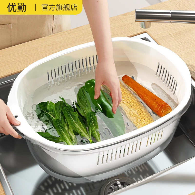 双层洗菜盆八件套多功能厨房家用新款水果盘客厅淘洗菜篮子
