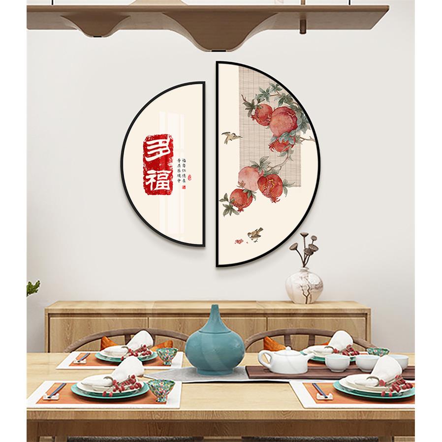 新中式玄关装饰画圆形组合书法字画轻奢墙画现代简约客厅餐厅挂画