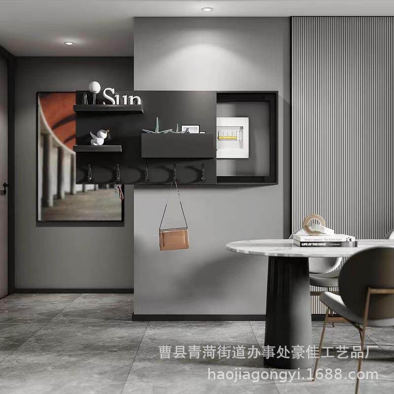 电表箱遮丑箱木质玄关置物架推拉式钥匙挂架电表箱隐藏装饰收纳架