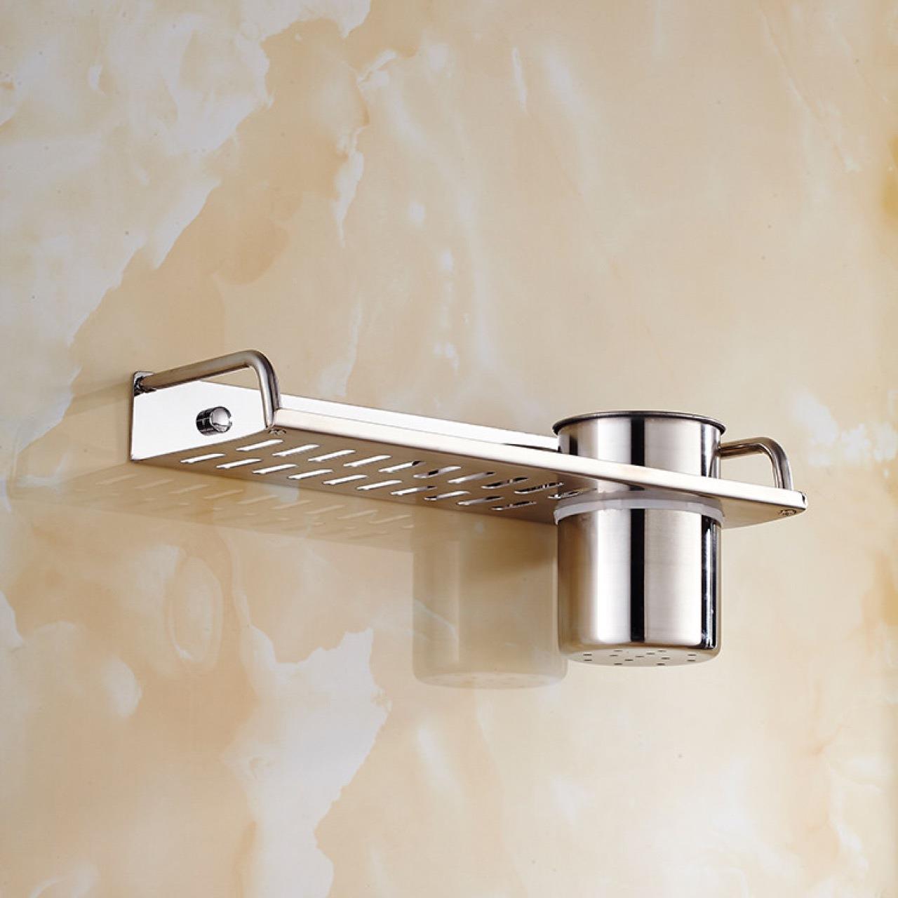 304不锈钢单杯单层置物架浴室置物架节省空间加厚更牢壁挂式