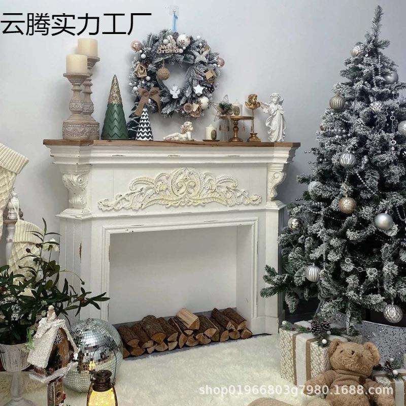 美式法式复古壁炉装饰柜装饰壁炉架别墅民宿客厅玄关欧式花摄影