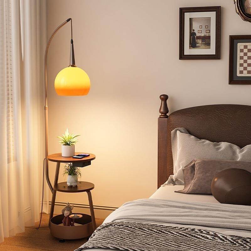 落地灯中古风卧室床头柜一体柚子灯客厅沙发旁氛围感茶几