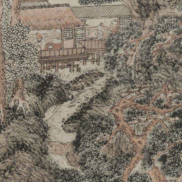 沈周 仿鹤山樵笔法山水 仿王蒙山水图 国画立轴墙面装饰 微喷复制