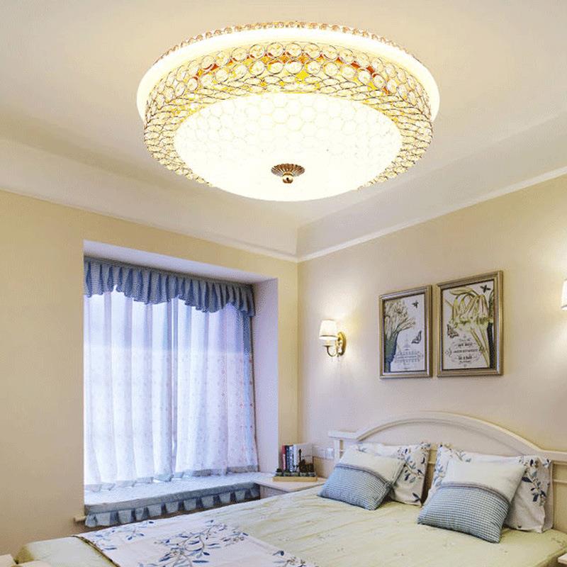 欧式水晶吸顶灯温馨房间灯led主卧室灯圆形简欧田园创意美式灯具