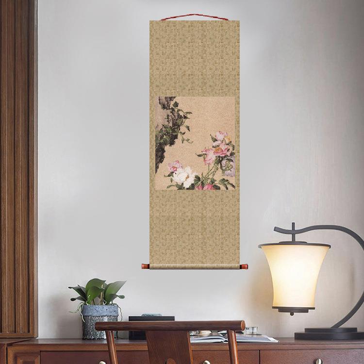 郎世宁仙萼长春图其三宫廷画挂轴条幅卷轴花鸟画名画复制品玄关画
