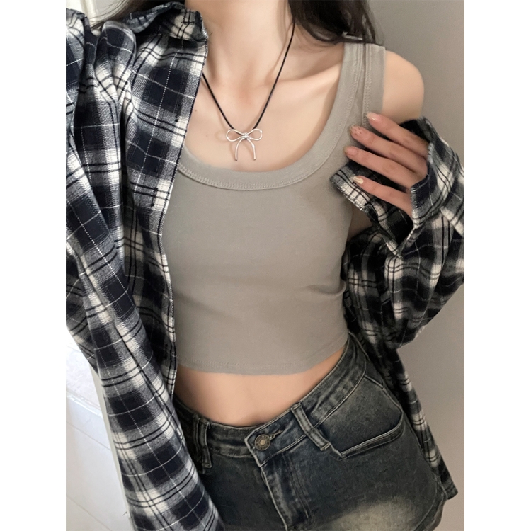 纯棉吊带背心女内搭夏季短款美背外穿宽肩带遮副乳打底带胸垫上衣