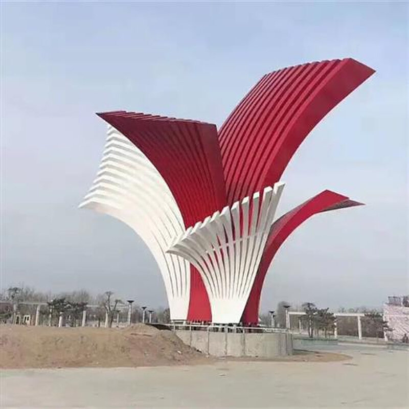 大型不锈钢雕塑定制地标建筑户外景观城市公园现代飘带红色小品