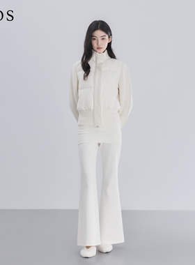 LJOS | 牛奶白中低腰翻边修身休闲长裤2025冬百搭显瘦简约白色裤