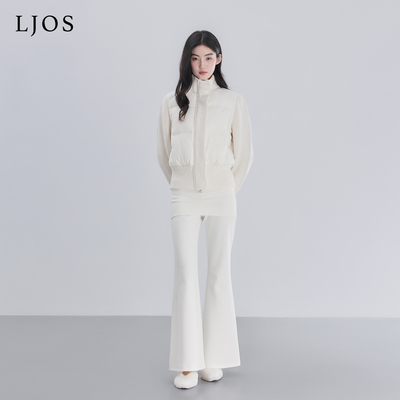 LJOS | 牛奶白中低腰翻边修身休闲长裤2025冬百搭显瘦简约白色裤