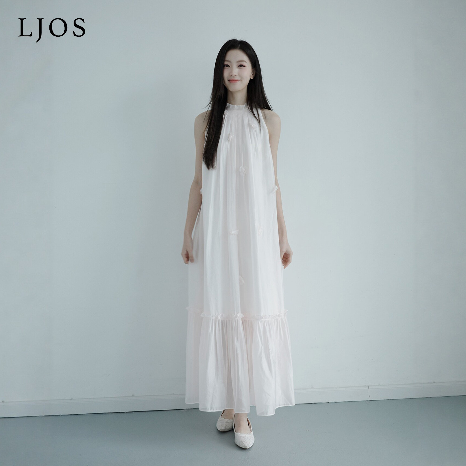 【孙乐言同款】LJOS | 浅绛粉落花无袖人丝欧根纱连衣裙2026夏季